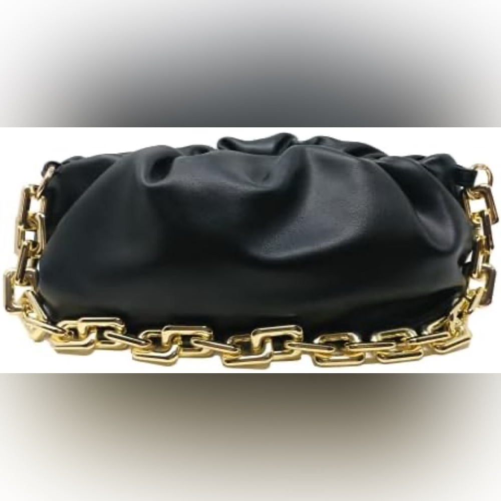 Prime Original Black Cloud Clutch Bag with Gold Chunky Chain Like New